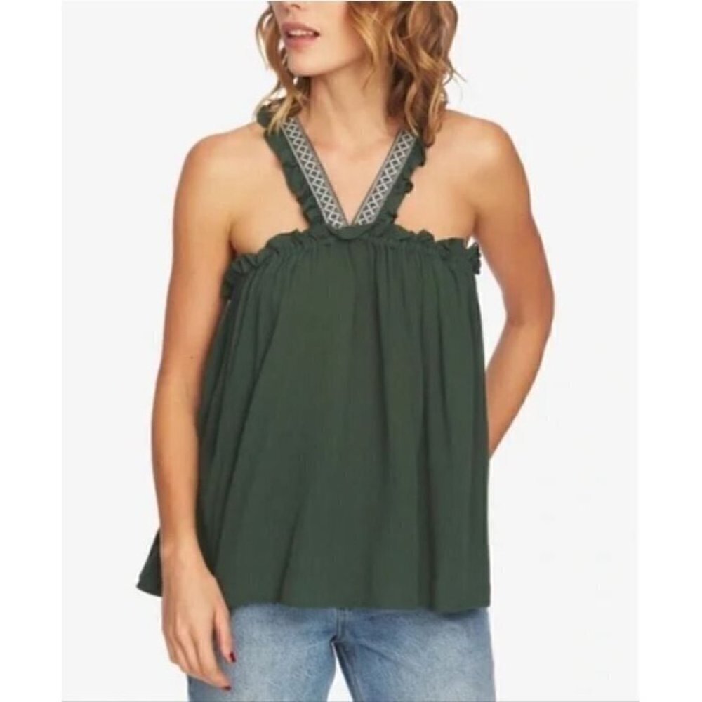 1 State Womens Medium Jungle Boogie Halter Top Dark Green Ruffle Flowy Boho